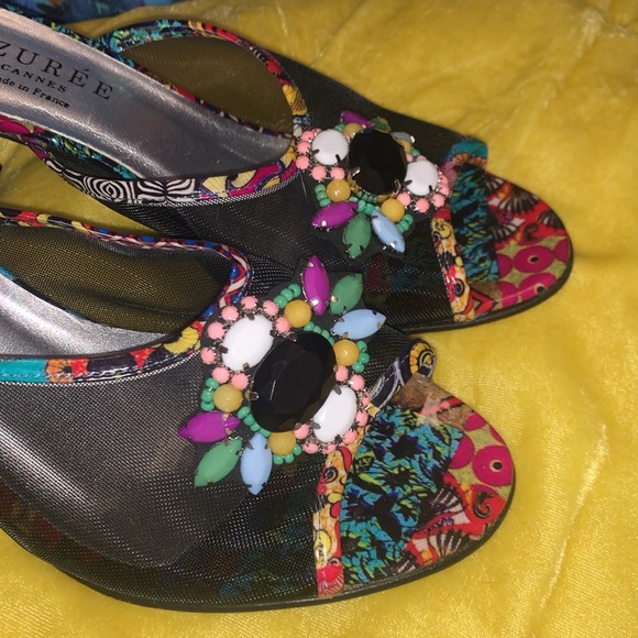 Azuree Cannes Size 5.5 Beaded Mesh Open Toe Chunk Heels - Picture 3 of 16